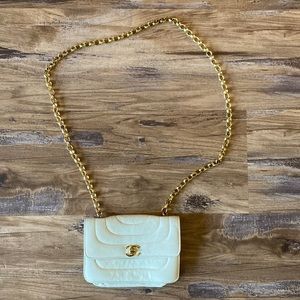 Chanel vintage small white crossbody gold chain